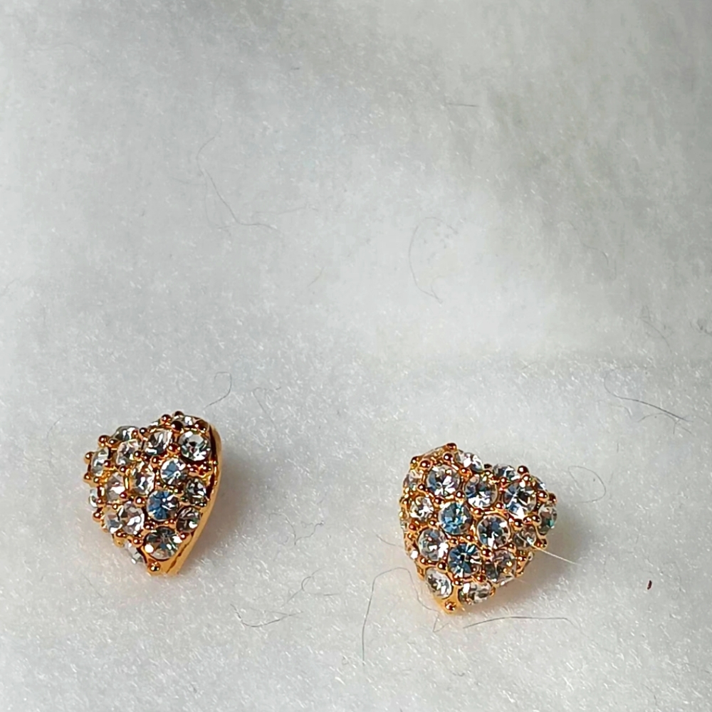Monet Earrings Rhinestone and Gold Hearts
